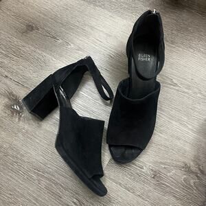 Eileen Fisher Matty Suede Platform Sandal Black Suede Women’s SZ 11